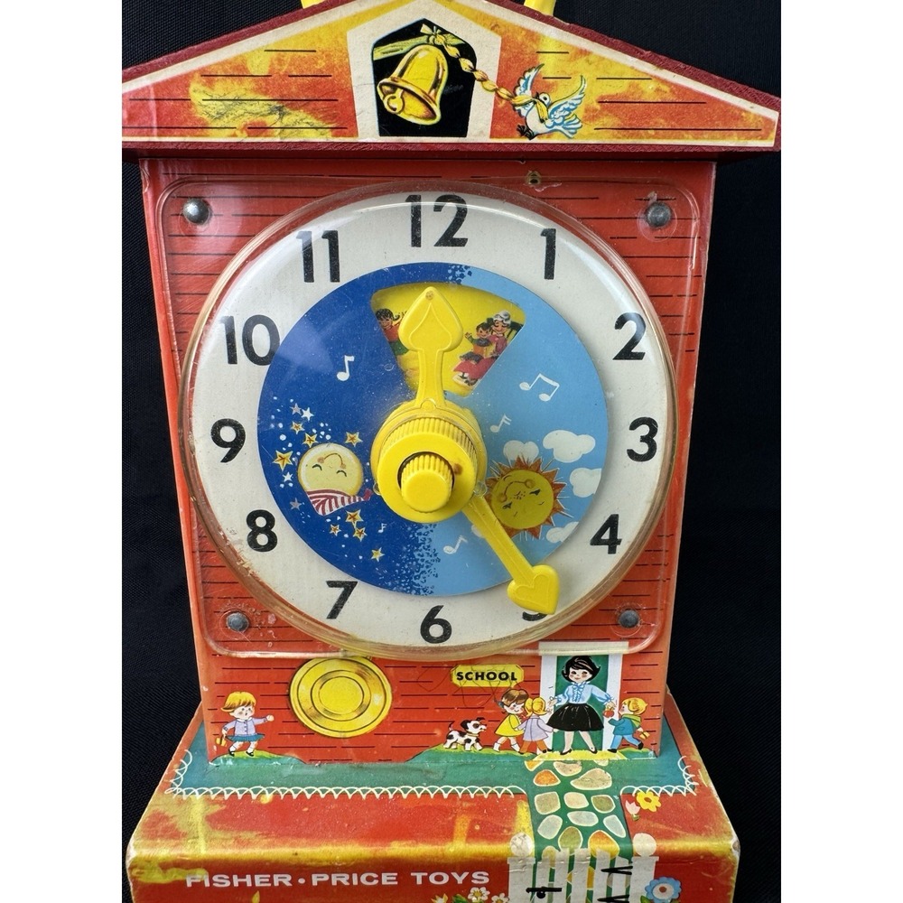 Vintage 1960s Fisher Price Music Box Teaching Clock Model #998 Works - Picture 3 of 12